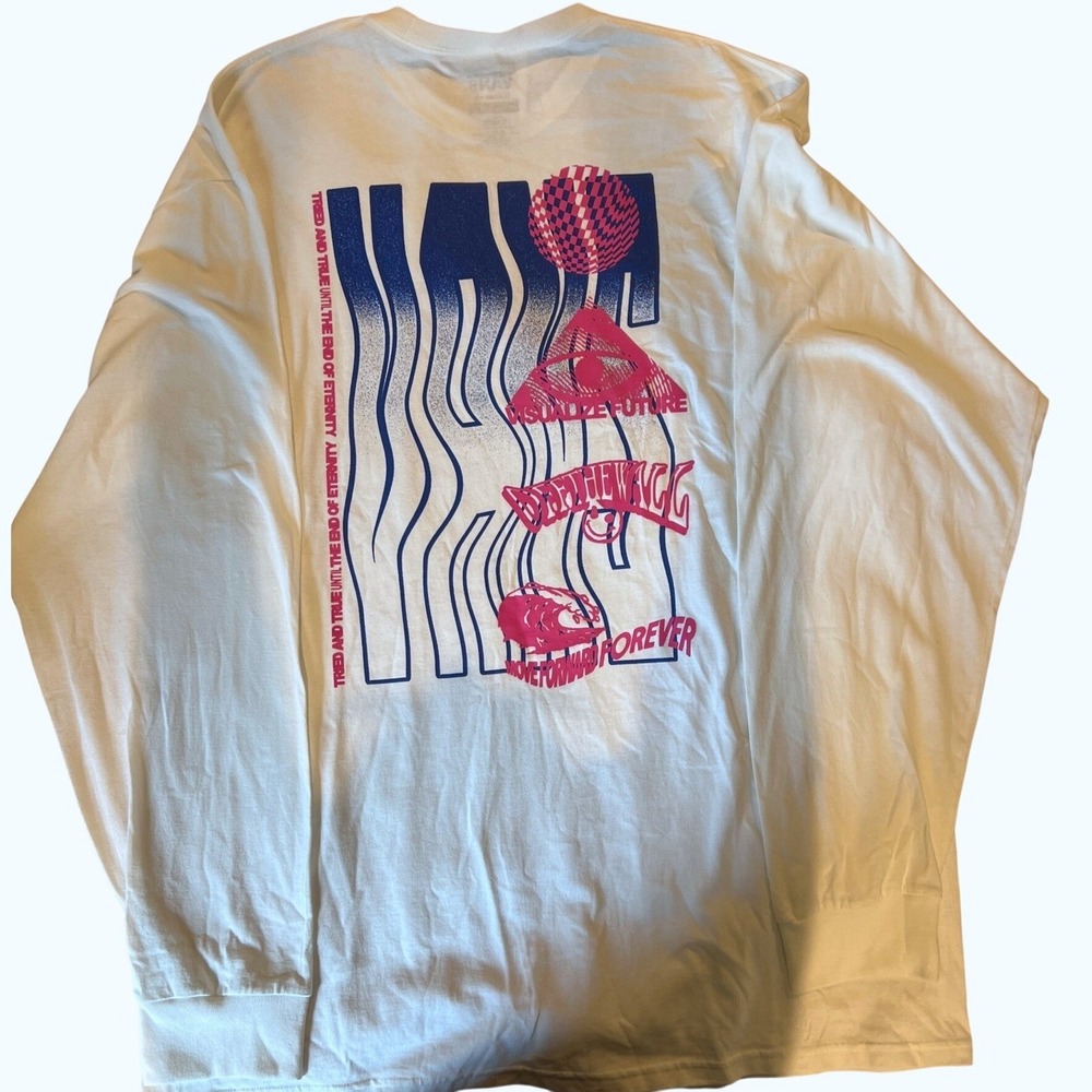 Vans Long Sleeve T-Shirt Mens XXL White NWT Digital Wavy Graphic VN0008TFWHT